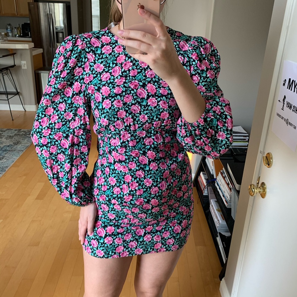 Zara floral puff sleeve mini dress
